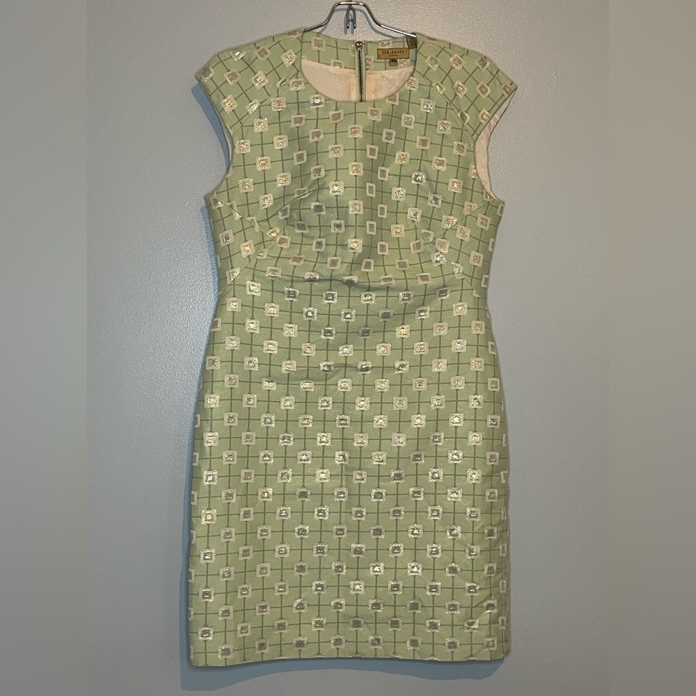 Ted Baker Mint And Gold Patterned Mini Dress - image 1